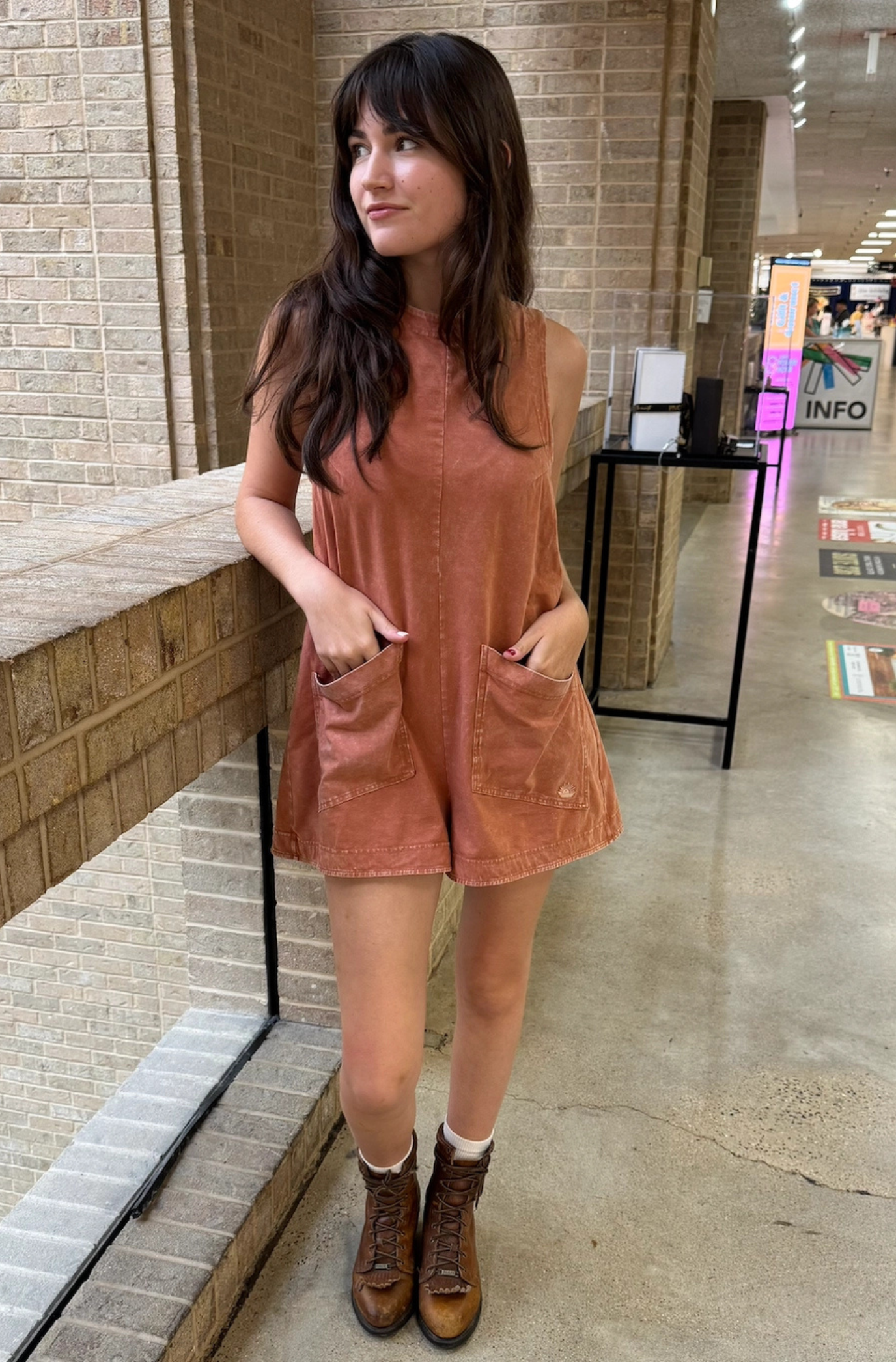 open lace back dress Jadelynn Brooke Women's Mineral Wash Tailgate Romper Vintage Orange