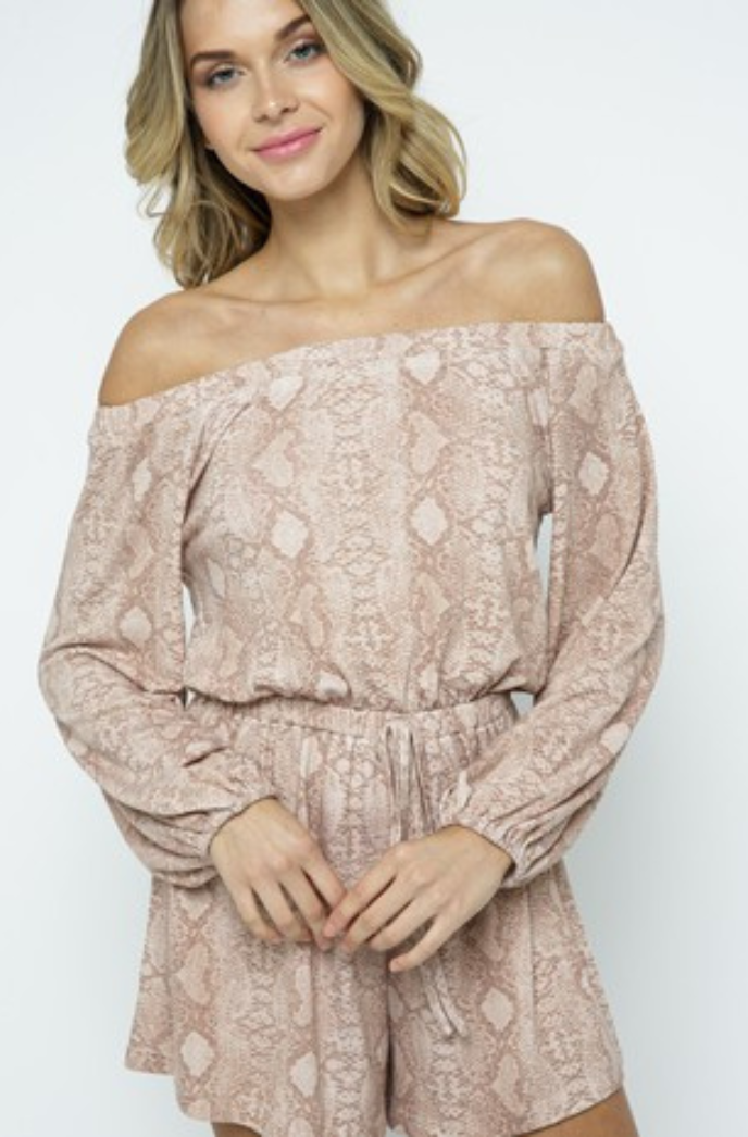 What Goes Around Snake Print OffTheShoulder Romper (FINAL SALE