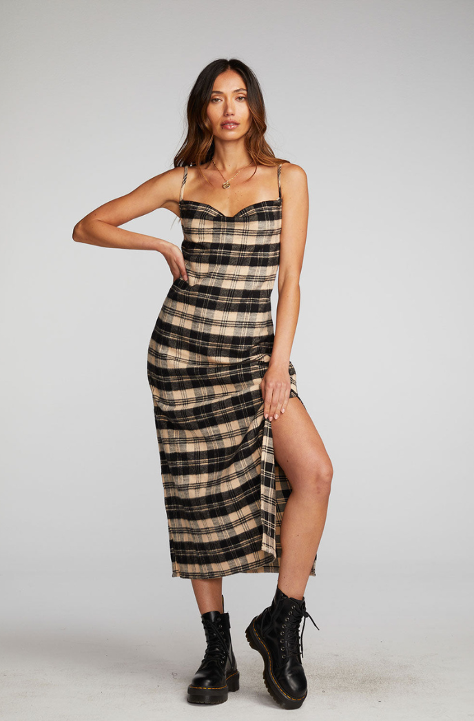 London Plaid Flannel Midi Slip Dress Chaser FINAL SALE Style House Frisco