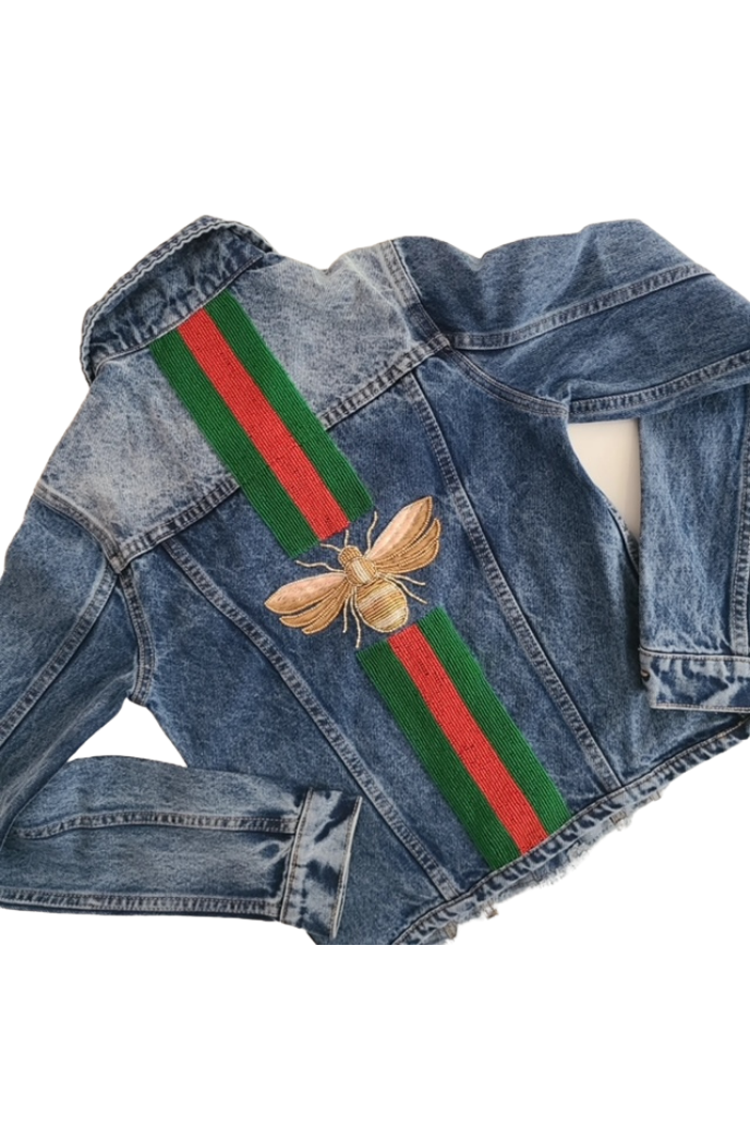 Jean jacket with red 2025 stripe