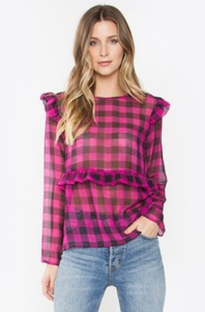 Check Mesh Pink & Black Sheer Top (FINAL SALE) – Style House Frisco