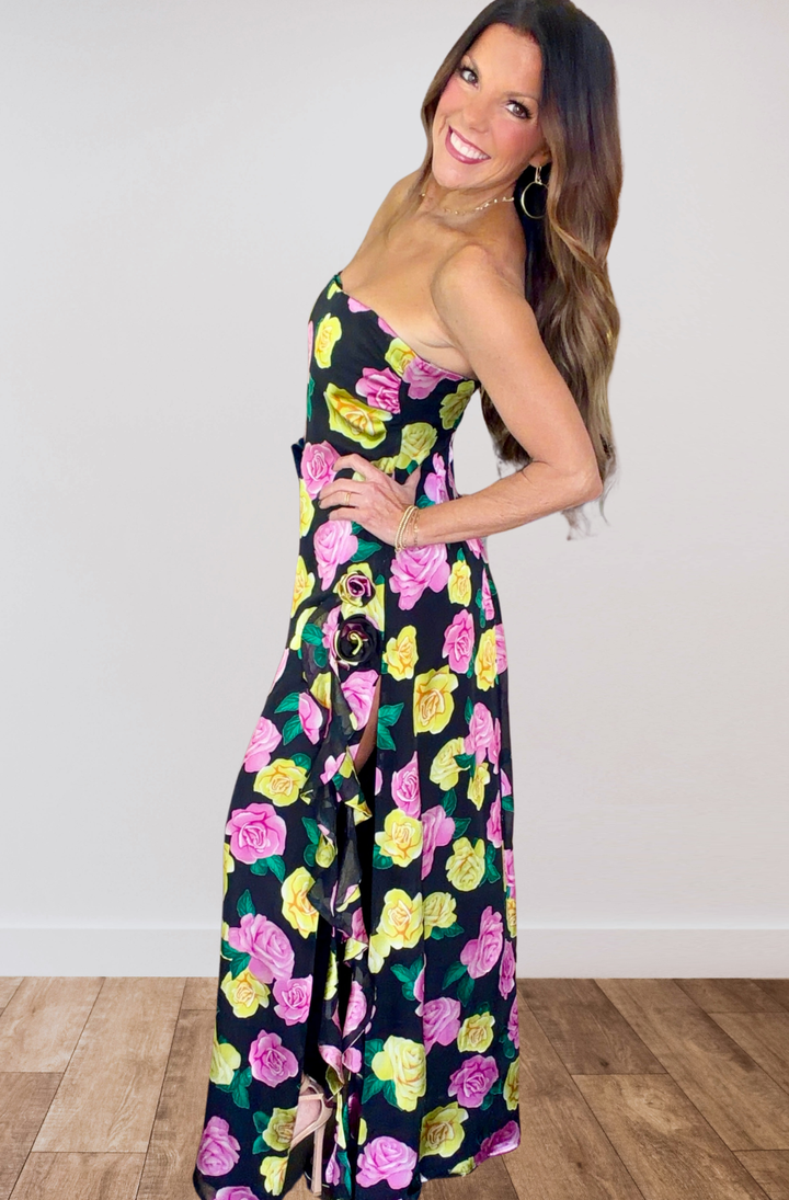 where should a dress fall Madison Strapless Maxi Dress