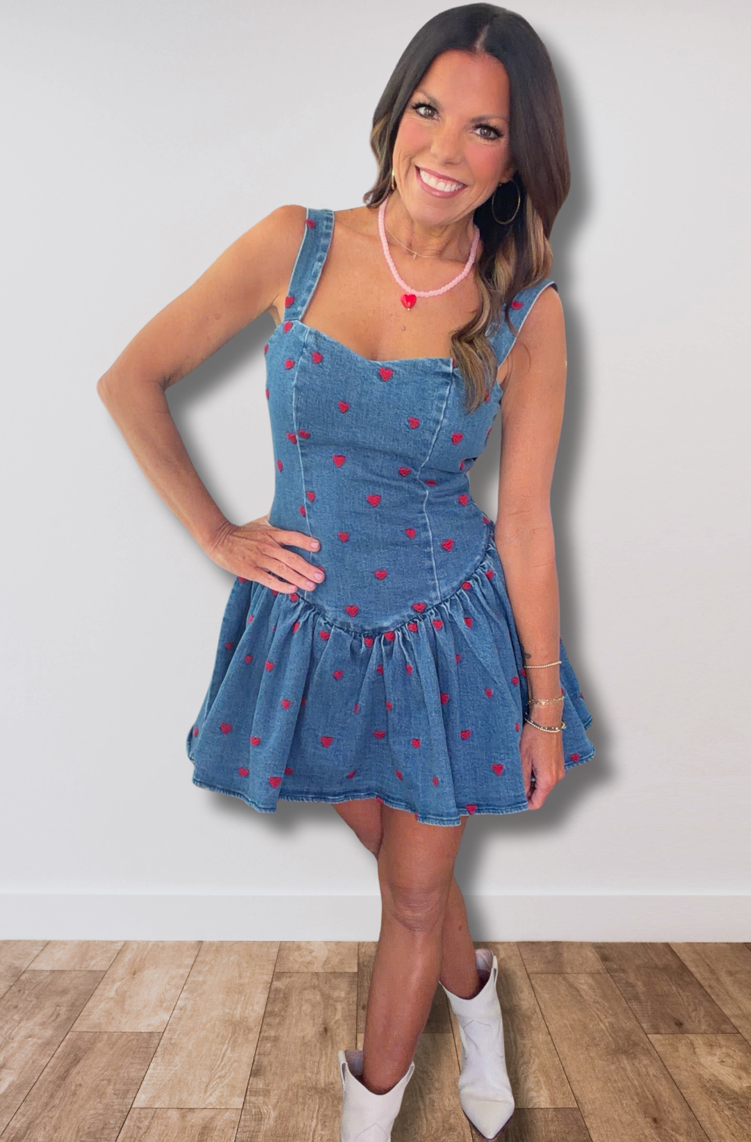 avec les filles sweetheart drop-waist denim mini dress Avec Les Filles Sleeveless Belted Denim Mini Dress