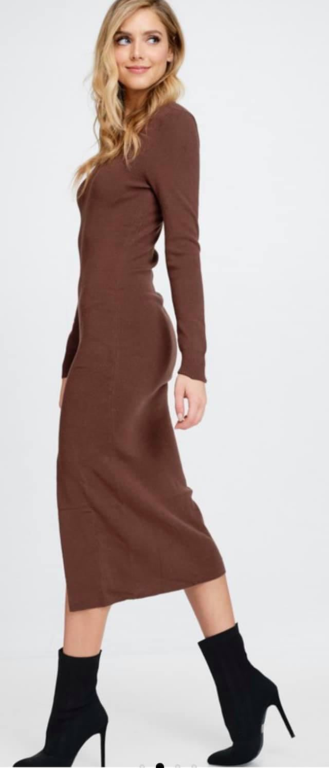 Chocolate Bodycon Sweater Dress (FINAL SALE) Style House Frisco Chocolate Bodycon Sweater Dress (FINAL SALE) Style House Frisco