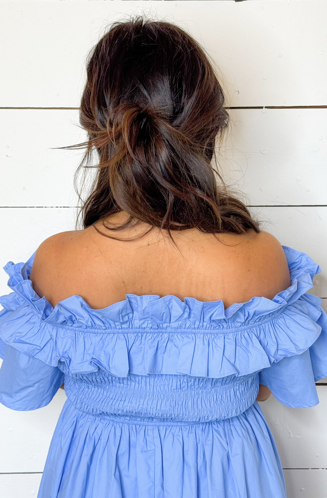 periwinkle off the shoulder dress Periwinkle Whispers Off the Shoulder Ruffle Midi Dress (FINAL SALE) – Style  House Frisco