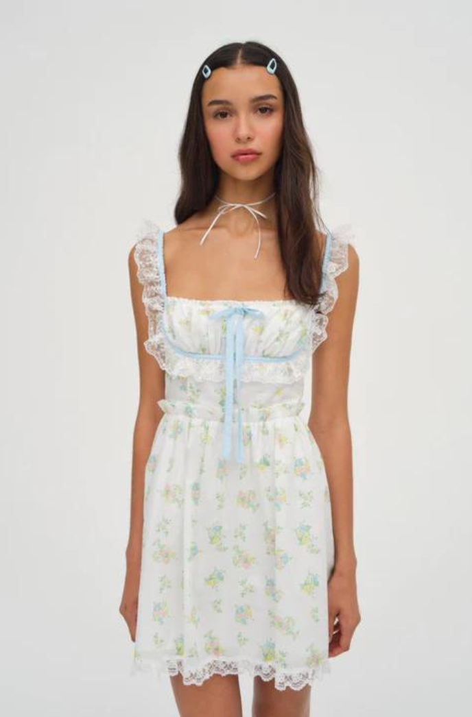 empress of love mini dress sage Elegant A-Line V-neck Satin Ruffle cap shoulder Fall2023 Primary color:Hazel Green