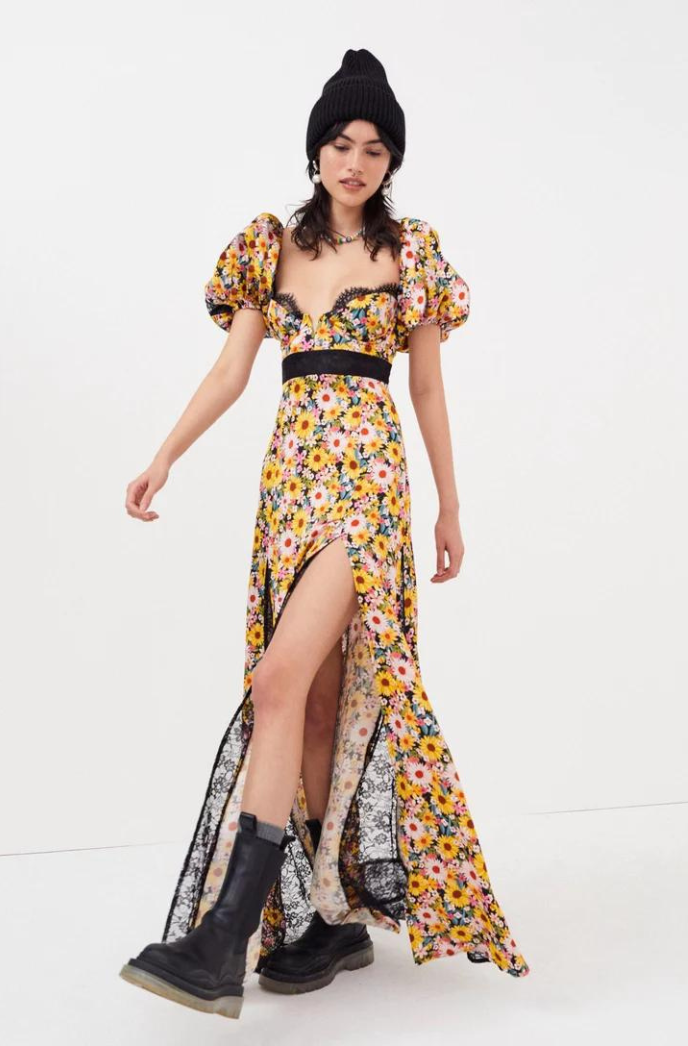 chinese dress ladies Golden Bloom Yellow Floral Boho Maxi Dress