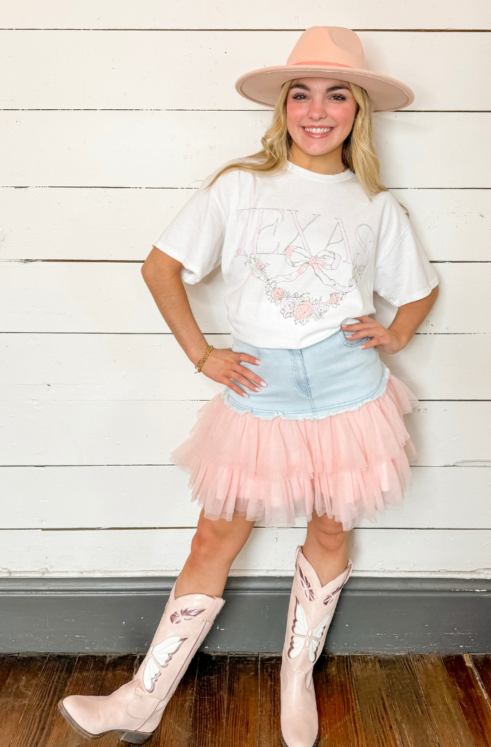 Darling Denim Mini Skirt with Tulle (FINAL SALE) – Style House Frisco