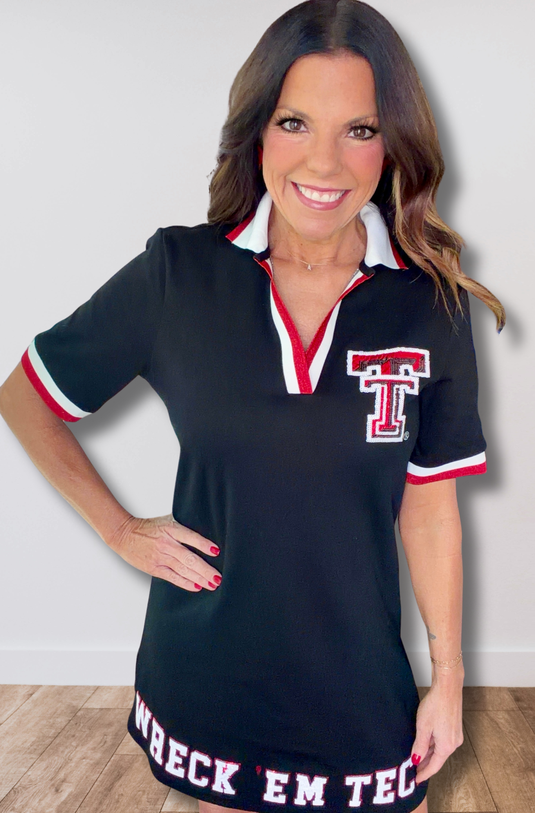 texas tech dress shirt Club with Red Raider Logo Dresses_Slip LADIGASU Women's Collared Button-Down Show off your Red Size:US 30W