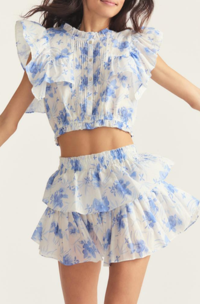 Love Shack Fancy Blue Skirt NWT LoveShackFancy Blue And White