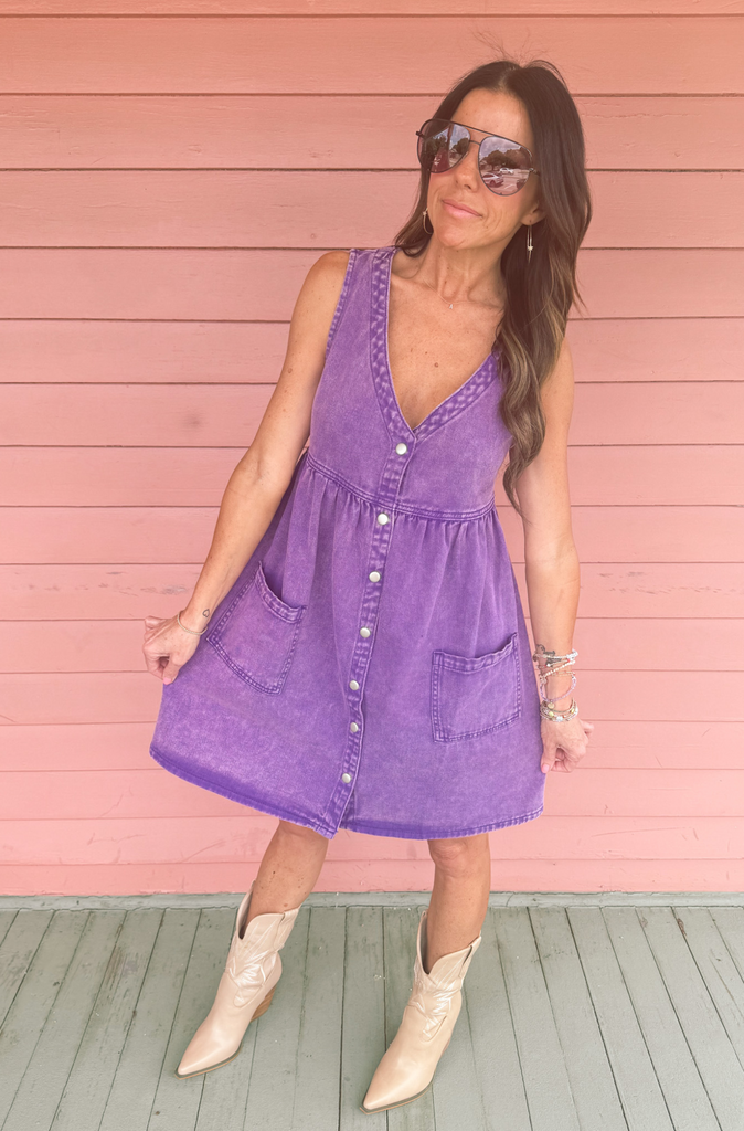 Purple denim dress online