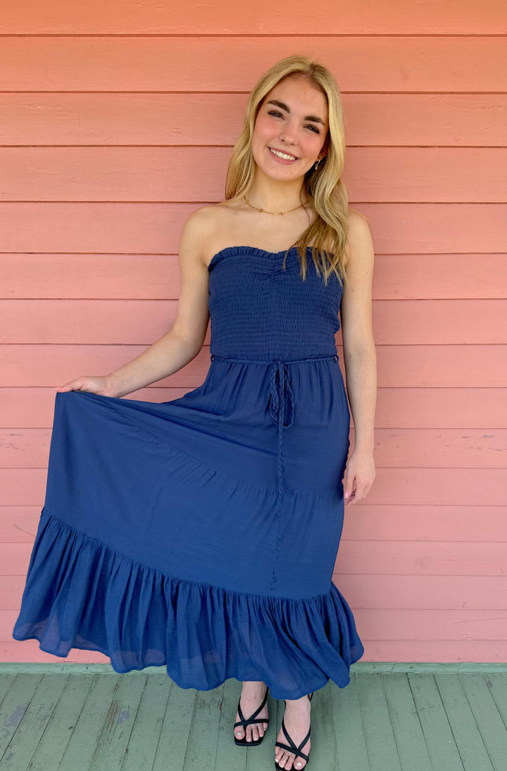 Smocked strapless maxi dress on sale