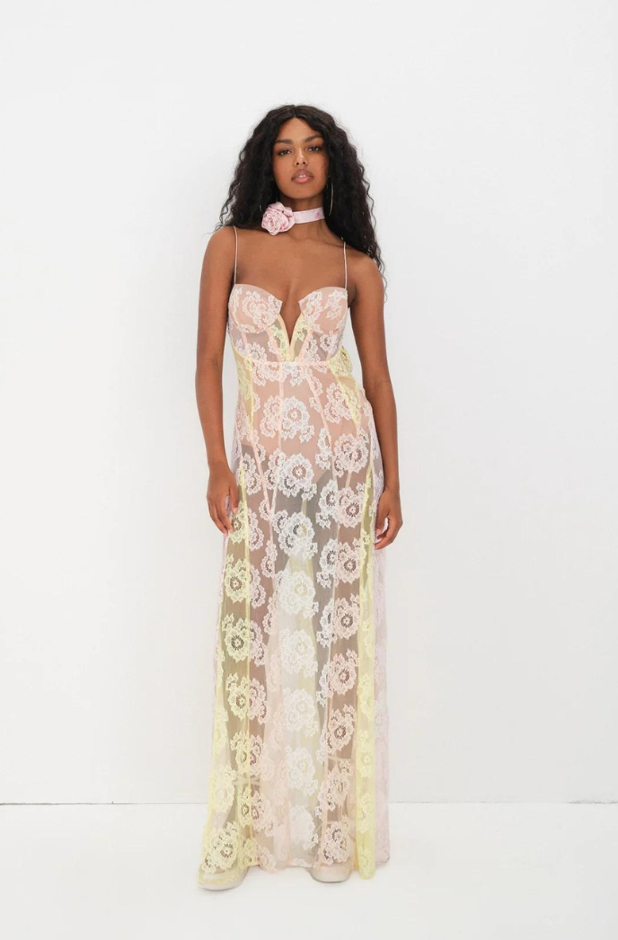 fitted lace wedding dress For Love & Lemons Rosalyn Maxi Dress in Black – Cattivo main image 0