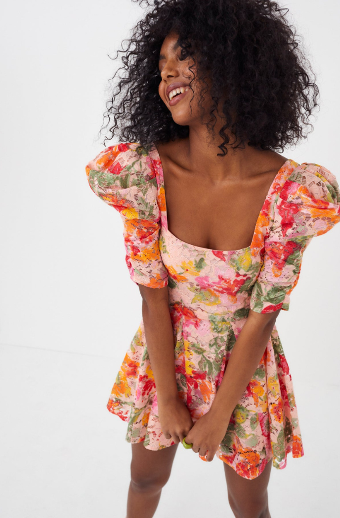 for Love & Lemons Dascha Puff Sleeve Mini Dress in Pink - Size S for Love & Lemons Dascha Puff Sleeve Mini Dress in Pink - Size S
