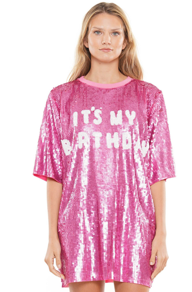 It's My Bday Pink Sequin Dress
